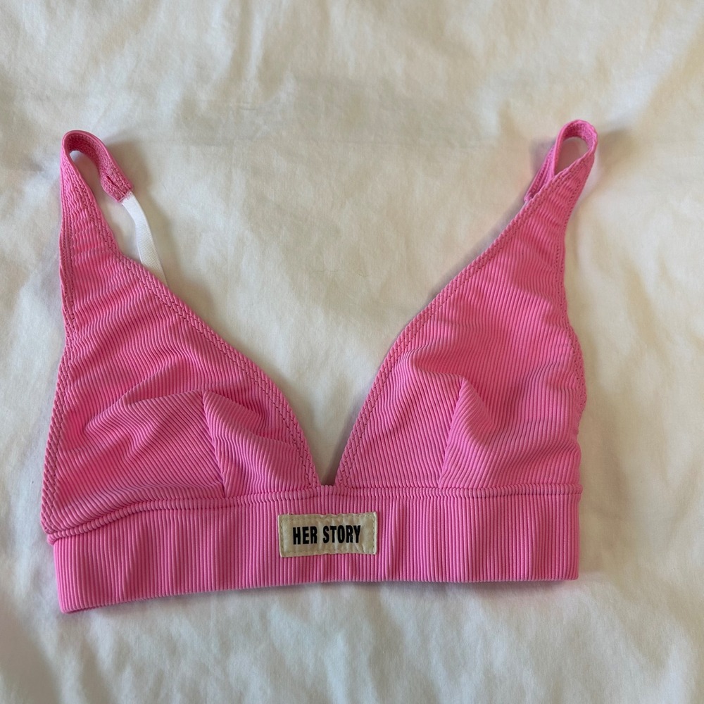 Her Story Pink Ribbed sports‎ Bra Crop Top XS Adjustable Straps Athleisure